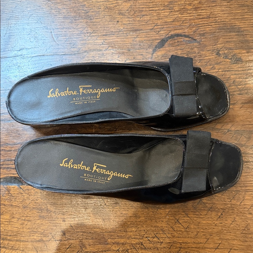 Salvatore Ferragamo Black Patent Leather Flats